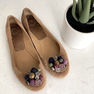 Anthropologie Lucky Penny Suede Beaded Flats